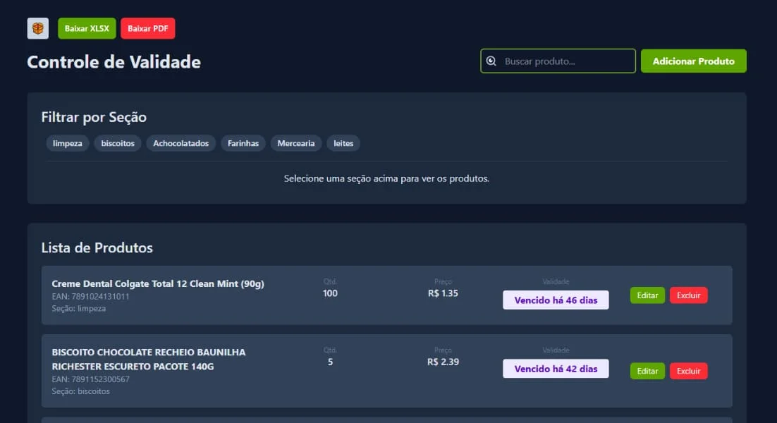 Sistema: Validade Fácil